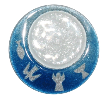 Leuchter /Glasteller mit liturgischen Symbolen - blau